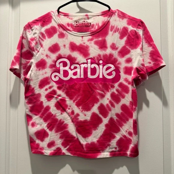 Barbie Hot Pink and White Tie-Dye Logo Crop Tee - Picture 2 of 5